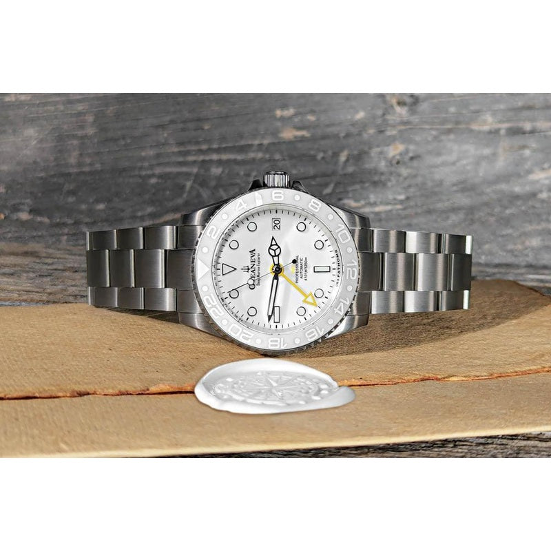 Oceaneva Men's GMT TITANIUM Automatic Deep Marine Explorer 1250M White Ceramic Bezel Watch
