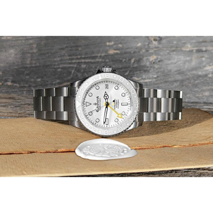 Oceaneva Men's GMT TITANIUM Automatic Deep Marine Explorer 1250M White Ceramic Bezel Watch