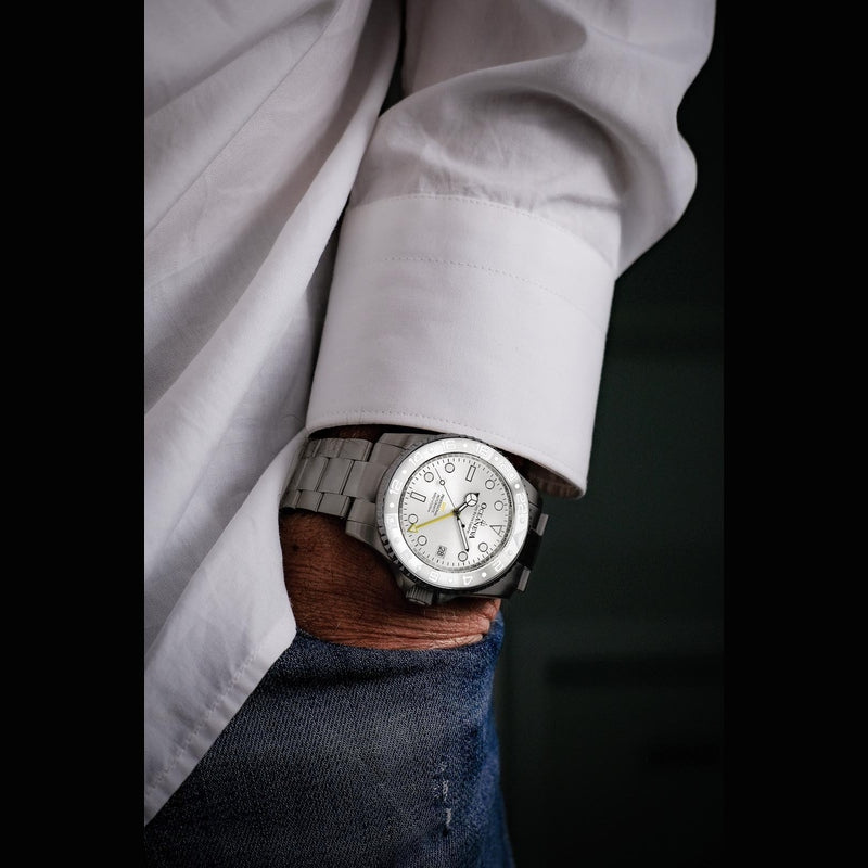 Oceaneva Men's GMT TITANIUM Automatic Deep Marine Explorer 1250M White Ceramic Bezel Watch