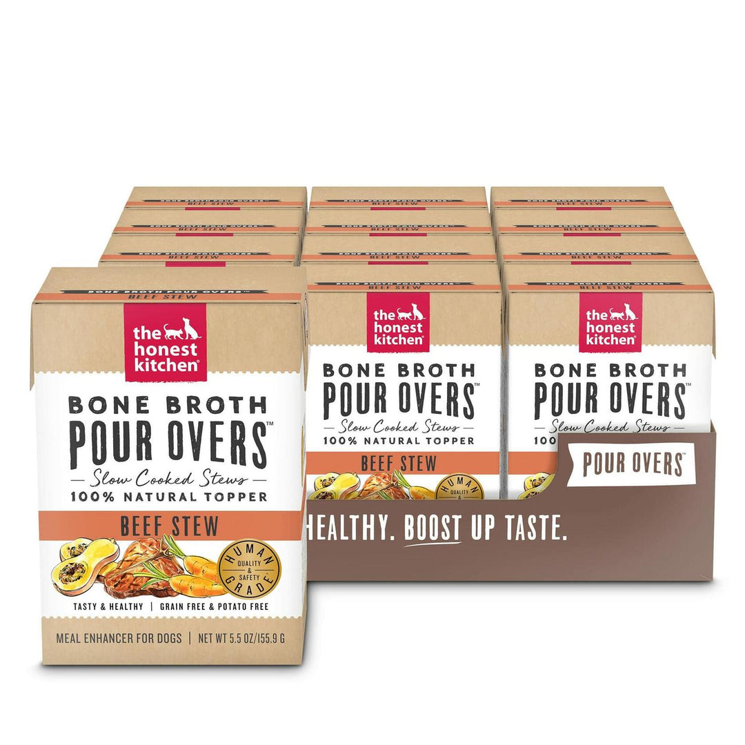 BestBy05/02 The Honest Kitchen Bone Broth Pour Overs 12 Pack 5.5oz Beef Stew