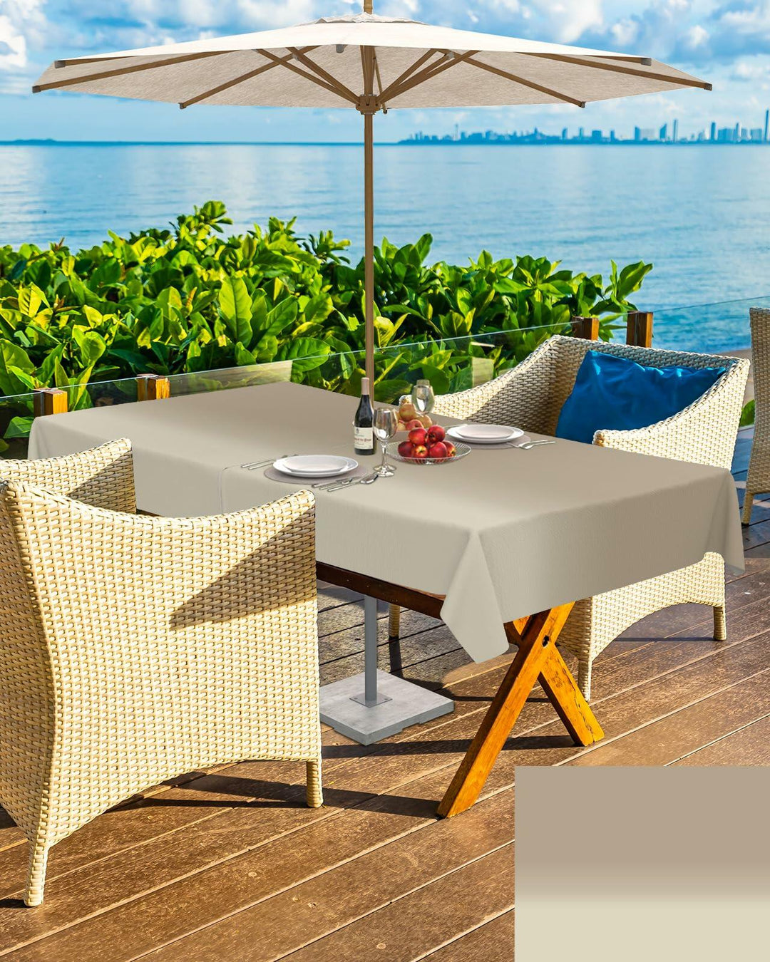 Outdoor Tablecloth Khaki Ombre Rectangle 60x84 with Umbrella Hole Zipper