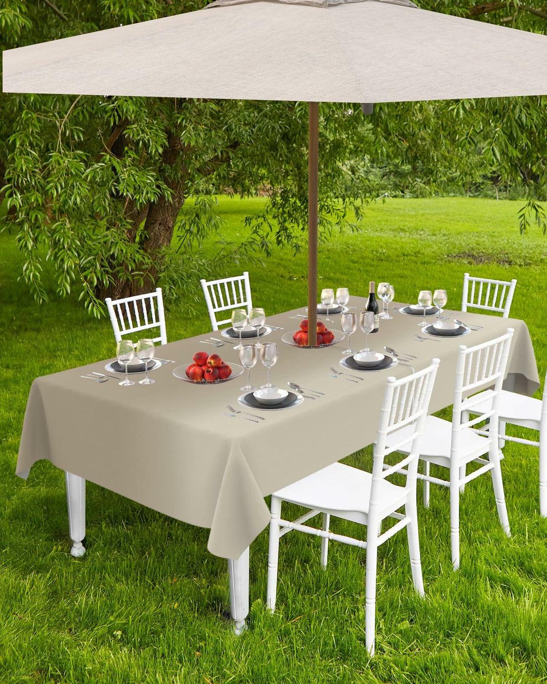 Outdoor Tablecloth Khaki Ombre Rectangle 60x84 with Umbrella Hole Zipper