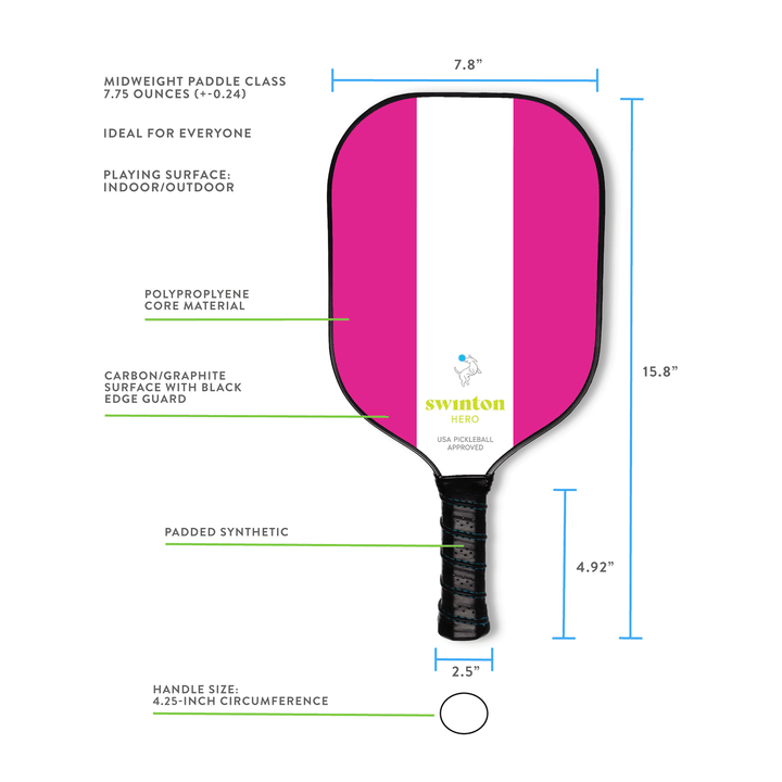 Swinton Pickleball Hero Pink Stripe Pickleball Paddle