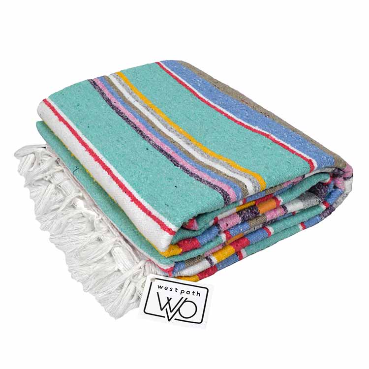 West Path Cotton Serape Blanket - Mint Pastel