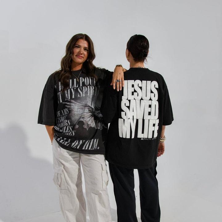 Jesus Saved My Life PUFF PRINT - Black