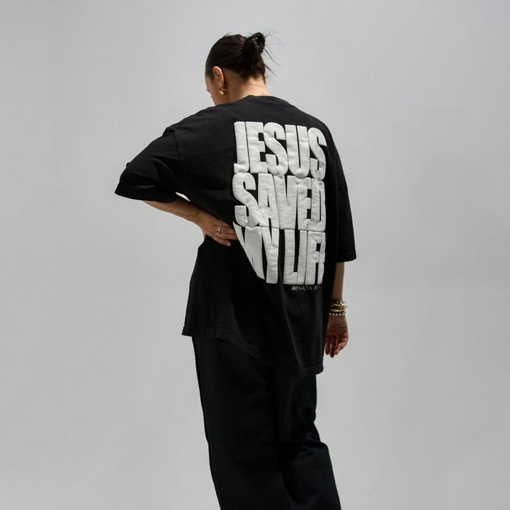 Jesus Saved My Life PUFF PRINT - Black
