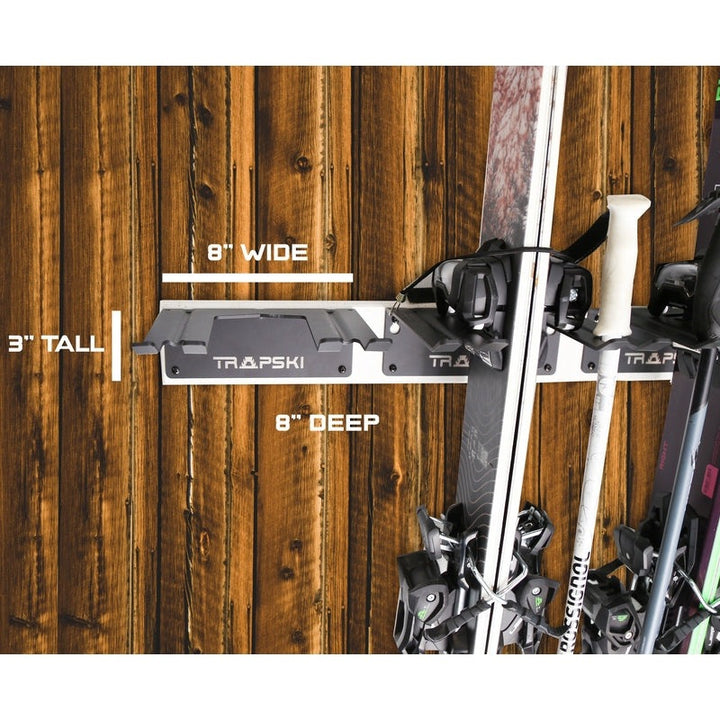 TRAPAWAY Wall Rack | Holds Skis or Snowboard by Bindings | Garage Organizer for Yard Tools, Gear & Equipment | Aluminum | No Moving Parts to break or pinch | Made in the USA