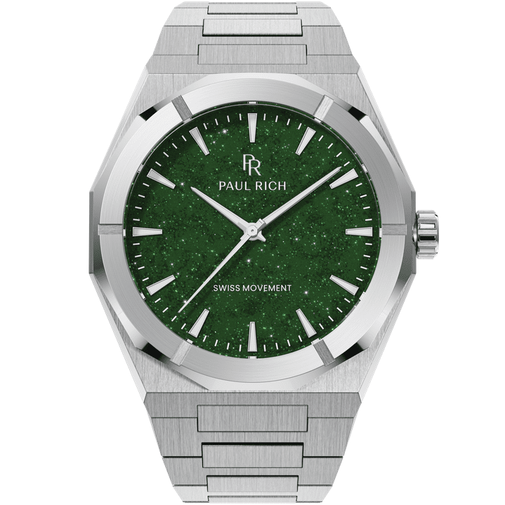 Star Dust II Silver Green - Luxury Watch with Aventurine Dial