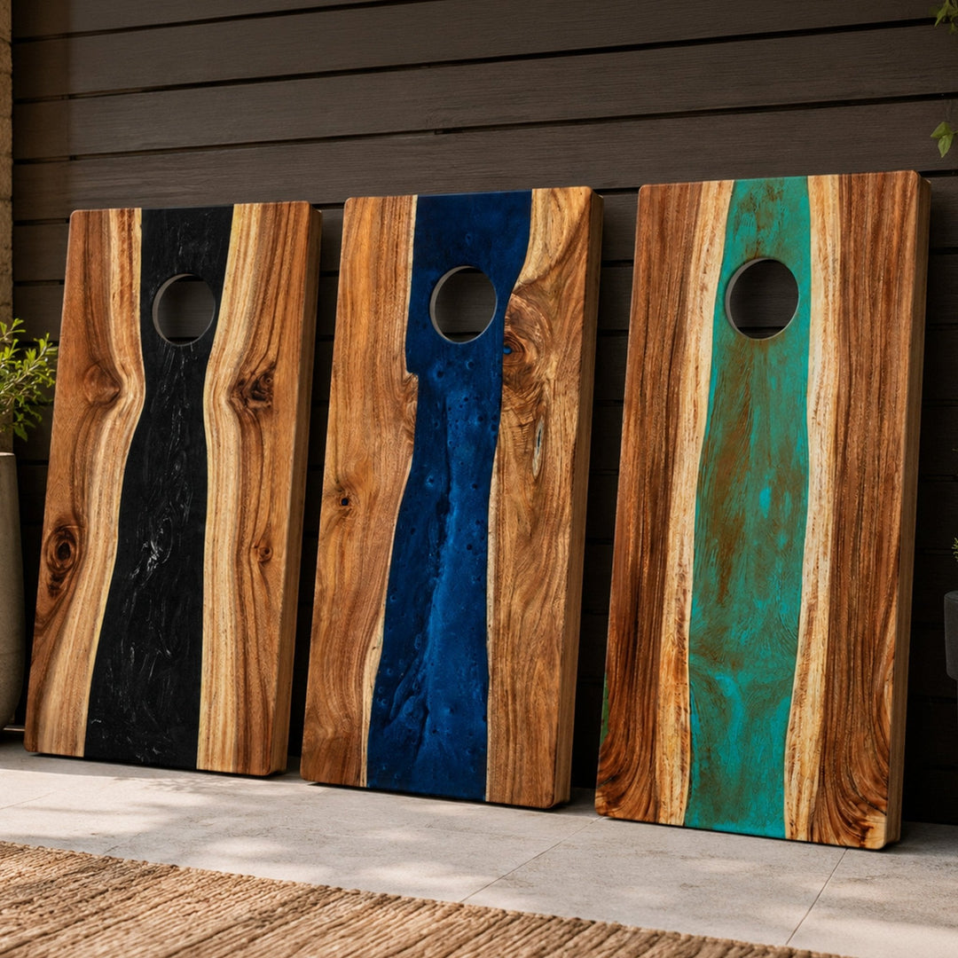 2ft x 4ft Resin & Wood Classic Cornhole Set | Live Edge River Collection