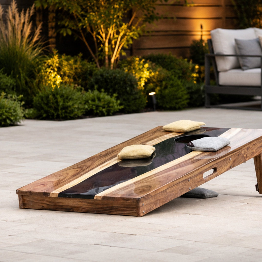 2ft x 4ft Resin & Wood Classic Cornhole Set | Live Edge River Collection