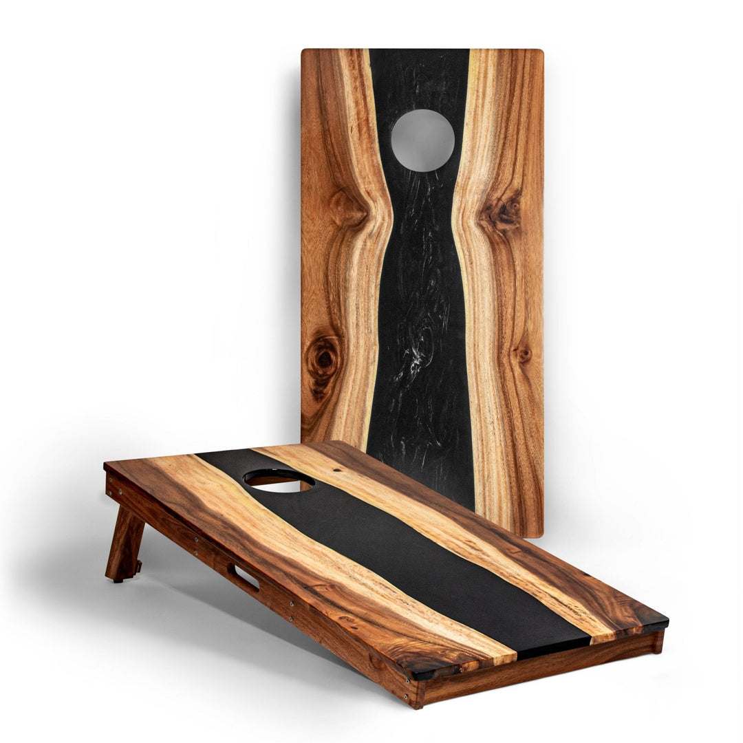 2ft x 4ft Resin & Wood Classic Cornhole Set | Live Edge River Collection