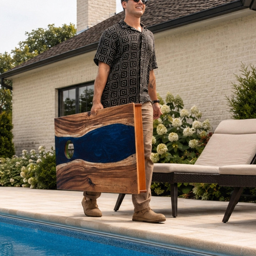 2ft x 4ft Resin & Wood Classic Cornhole Set | Live Edge River Collection