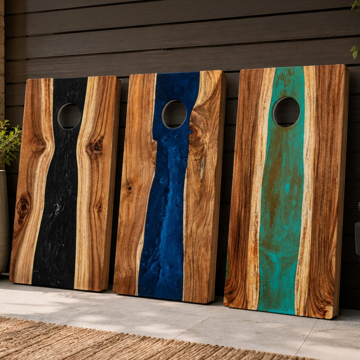 2ft x 4ft Resin & Wood Classic Cornhole Set | Live Edge River Collection