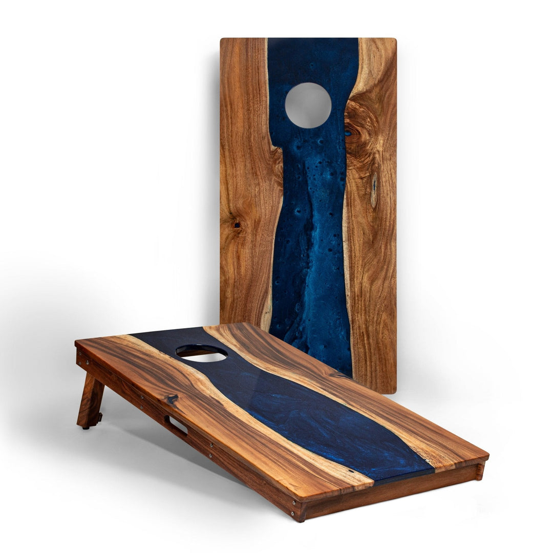 2ft x 4ft Resin & Wood Classic Cornhole Set | Live Edge River Collection