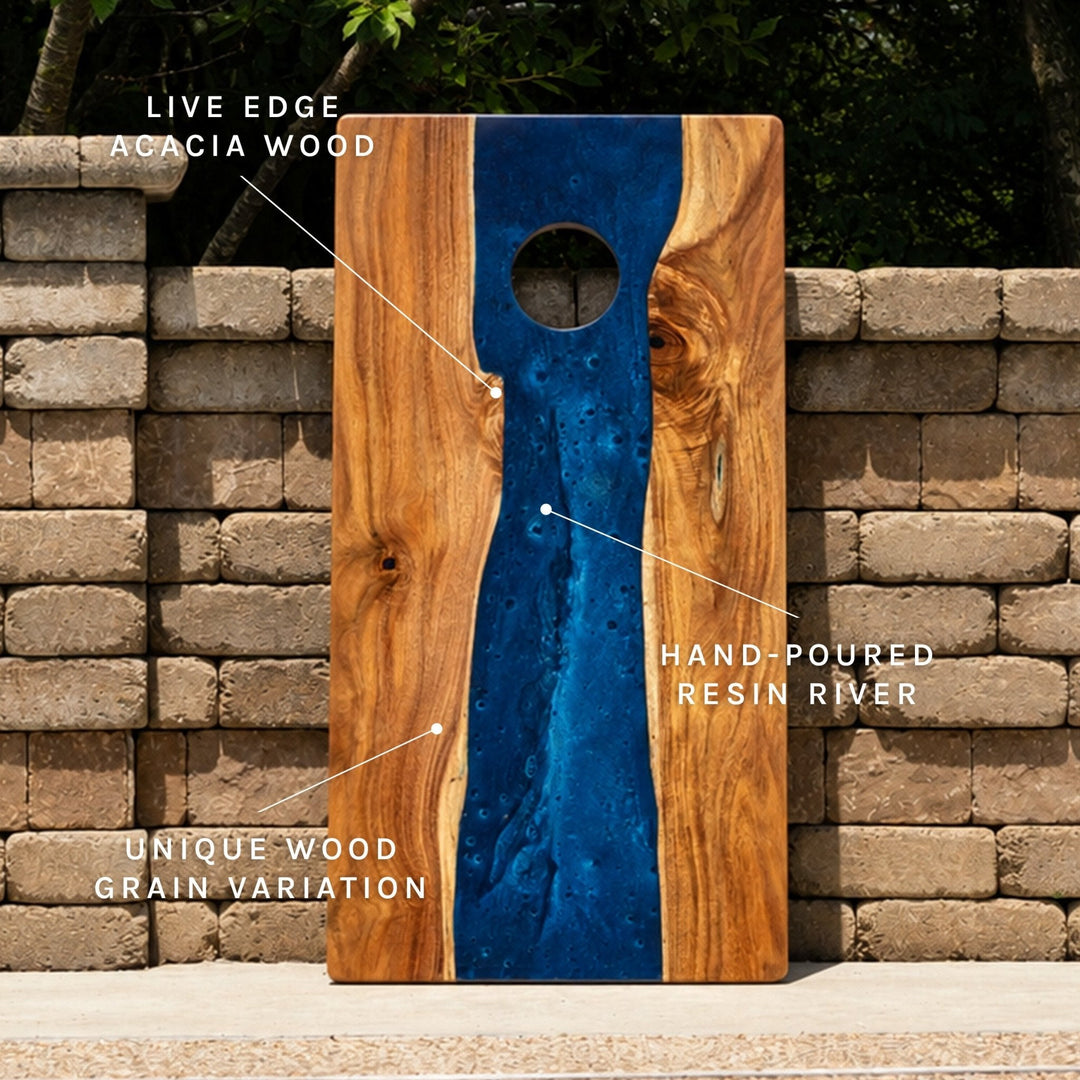 2ft x 4ft Resin & Wood Classic Cornhole Set | Live Edge River Collection