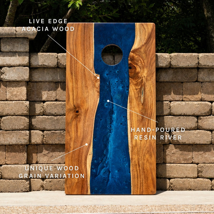 2ft x 4ft Resin & Wood Classic Cornhole Set | Live Edge River Collection