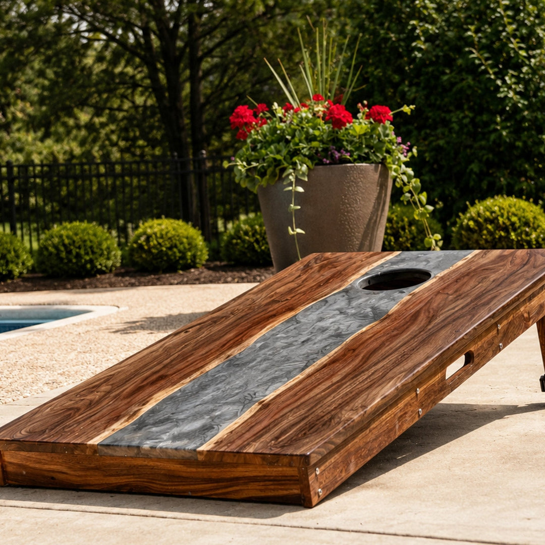 2ft x 4ft Resin & Wood Classic Cornhole Set | Live Edge River Collection