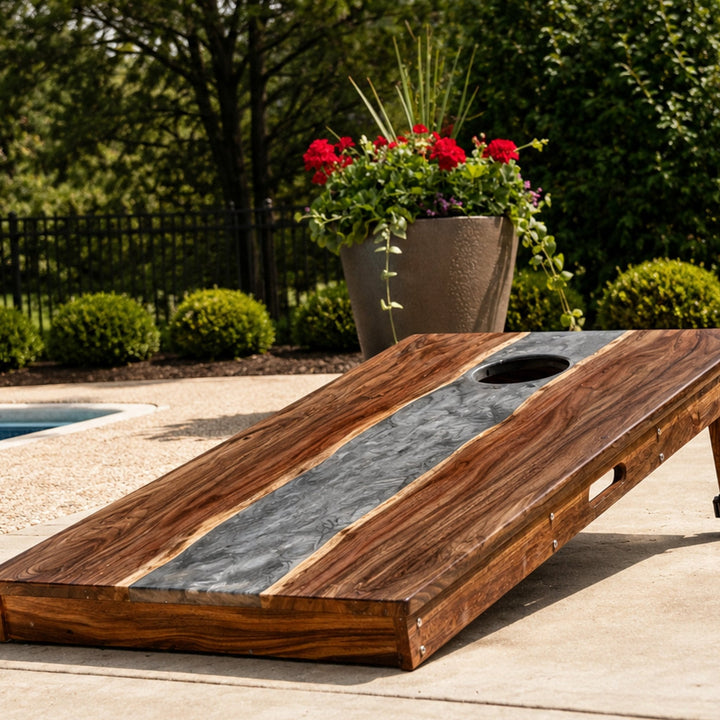 2ft x 4ft Resin & Wood Classic Cornhole Set | Live Edge River Collection