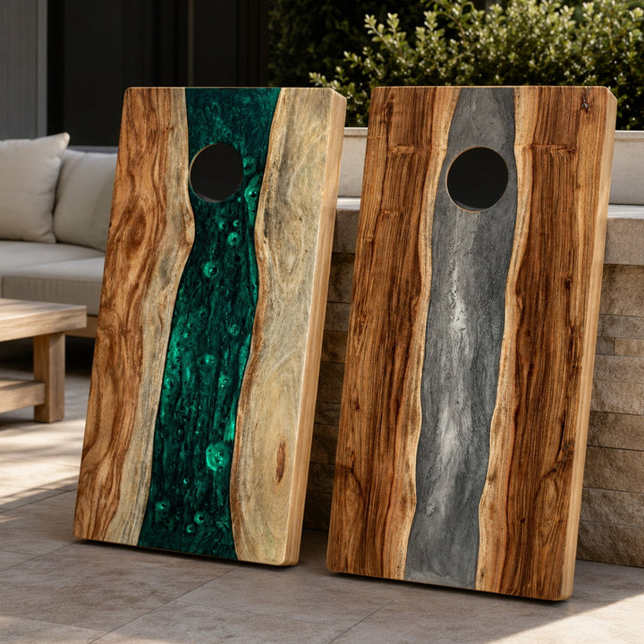 2ft x 4ft Resin & Wood Classic Cornhole Set | Live Edge River Collection