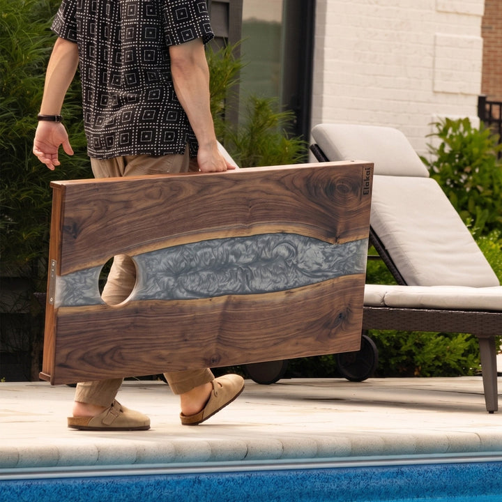 2ft x 4ft Resin & Wood Classic Cornhole Set | Live Edge River Collection