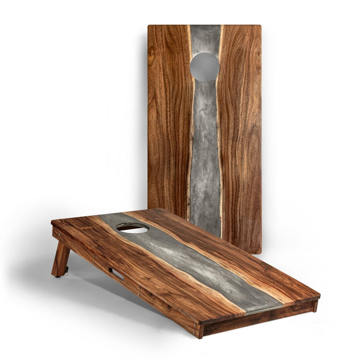 2ft x 4ft Resin & Wood Classic Cornhole Set | Live Edge River Collection