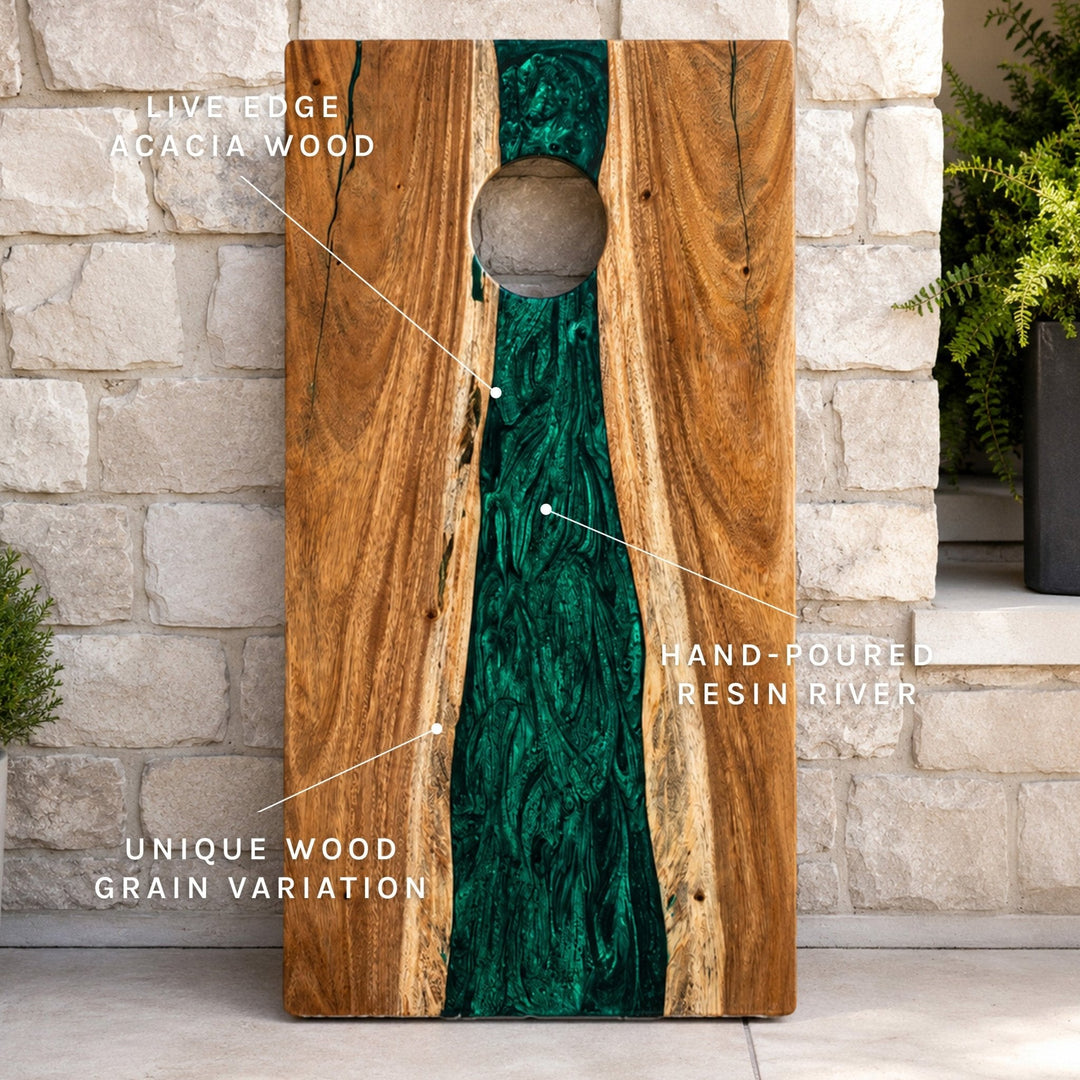 2ft x 4ft Resin & Wood Classic Cornhole Set | Live Edge River Collection