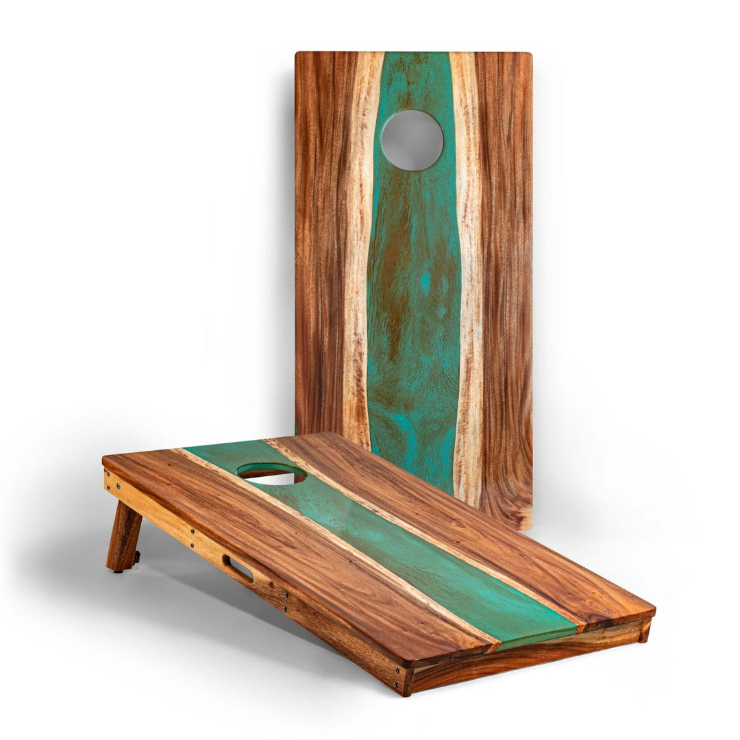 2ft x 4ft Resin & Wood Classic Cornhole Set | Live Edge River Collection