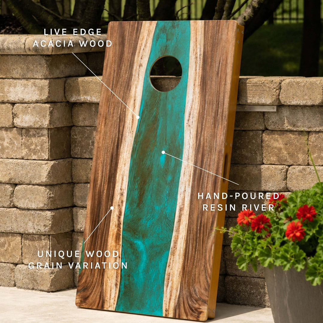 2ft x 4ft Resin & Wood Classic Cornhole Set | Live Edge River Collection