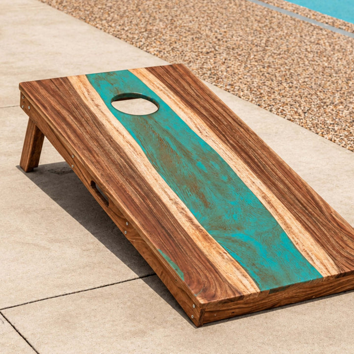 2ft x 4ft Resin & Wood Classic Cornhole Set | Live Edge River Collection