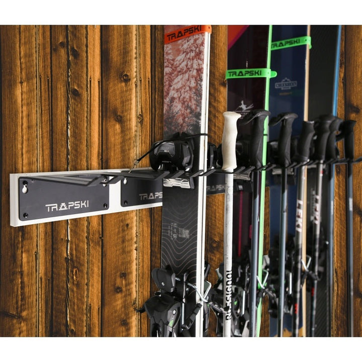 TRAPAWAY Wall Rack | Holds Skis or Snowboard by Bindings | Garage Organizer for Yard Tools, Gear & Equipment | Aluminum | No Moving Parts to break or pinch | Made in the USA