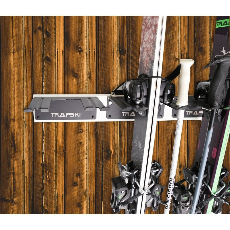 TRAPAWAY Wall Rack | Holds Skis or Snowboard by Bindings | Garage Organizer for Yard Tools, Gear & Equipment | Aluminum | No Moving Parts to break or pinch | Made in the USA