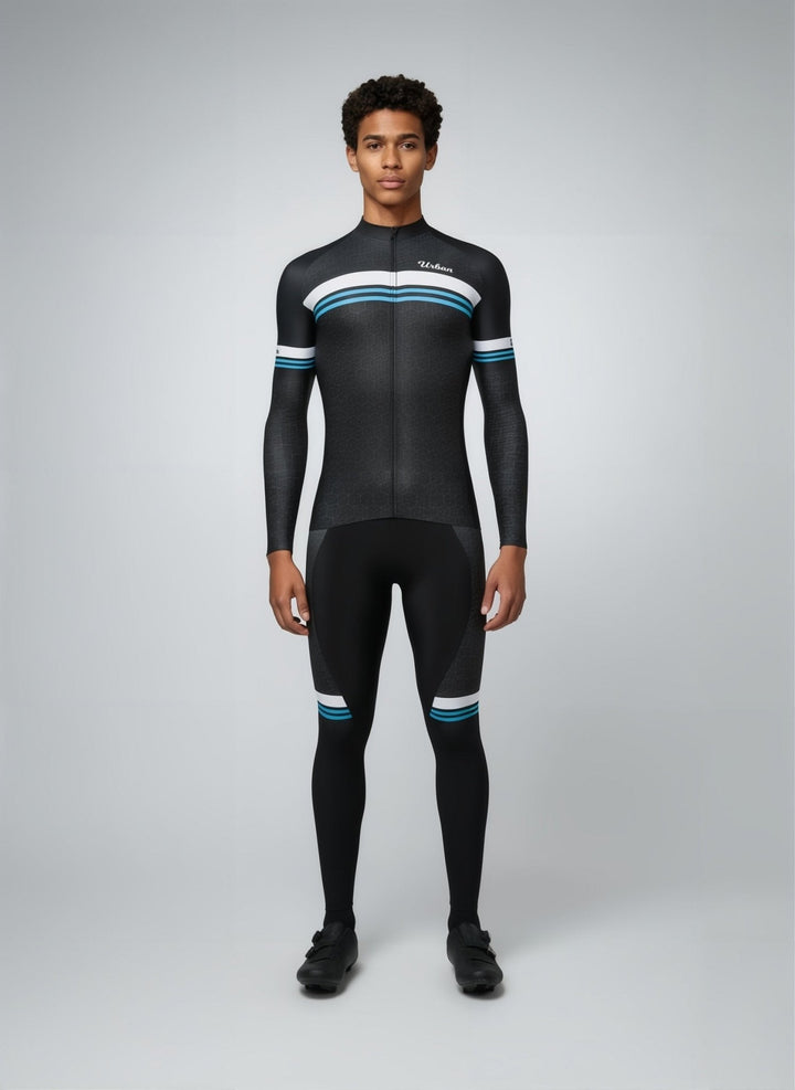 Urban Cycling Men's Classic Black Long Sleeve Jerseys / Bib Tights