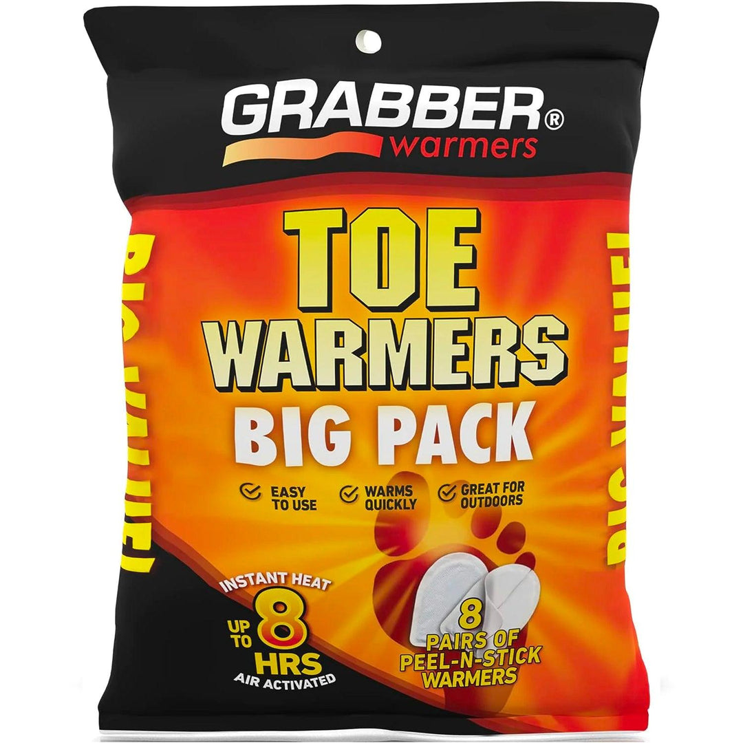 TRAPSKI Grabber Toe Warmers - Long Lasting Safe Natural Odorless Air Activated Warmers - Up to 8 Hours of Heat - 8 Pair Pack