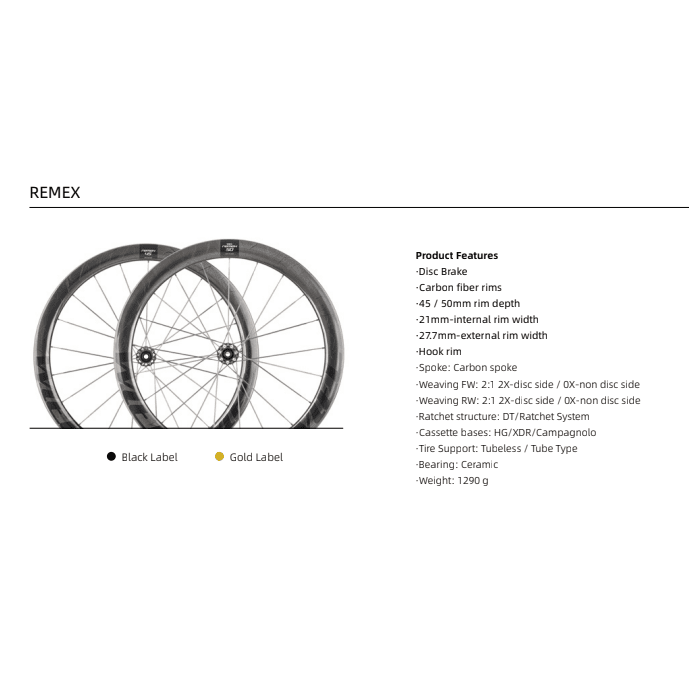 WIEL Carbon Tubeless Clincher Disc Brake 1290g Wheelset-Gold/Black Logo