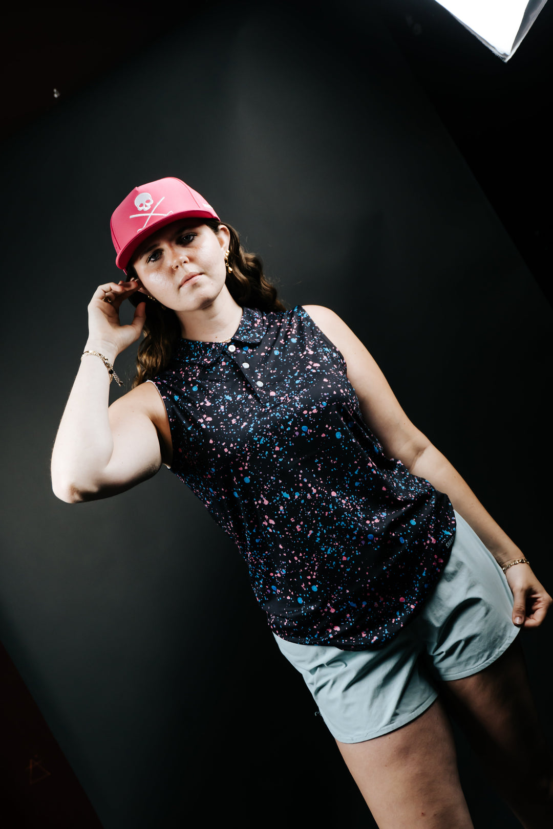 Shank it Golf Womens Black Paint Splatter Polo