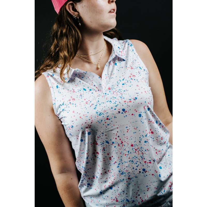 Shank it Golf Womens White Paint Splatter Polo