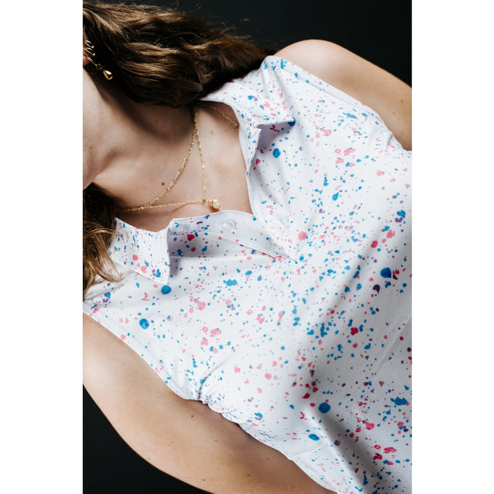Shank it Golf Womens White Paint Splatter Polo