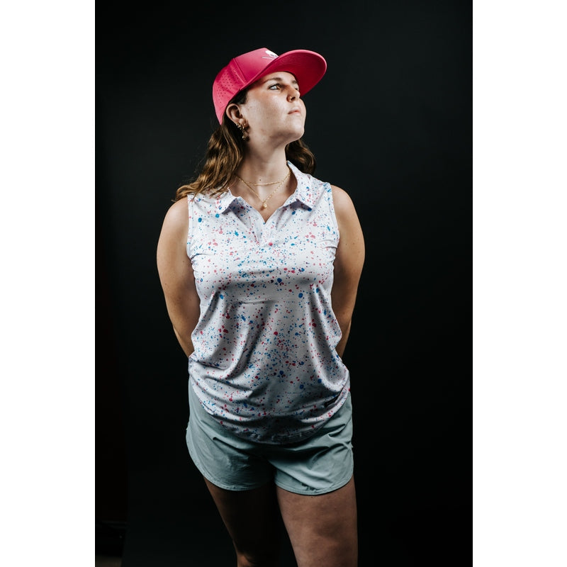 Shank it Golf Womens White Paint Splatter Polo