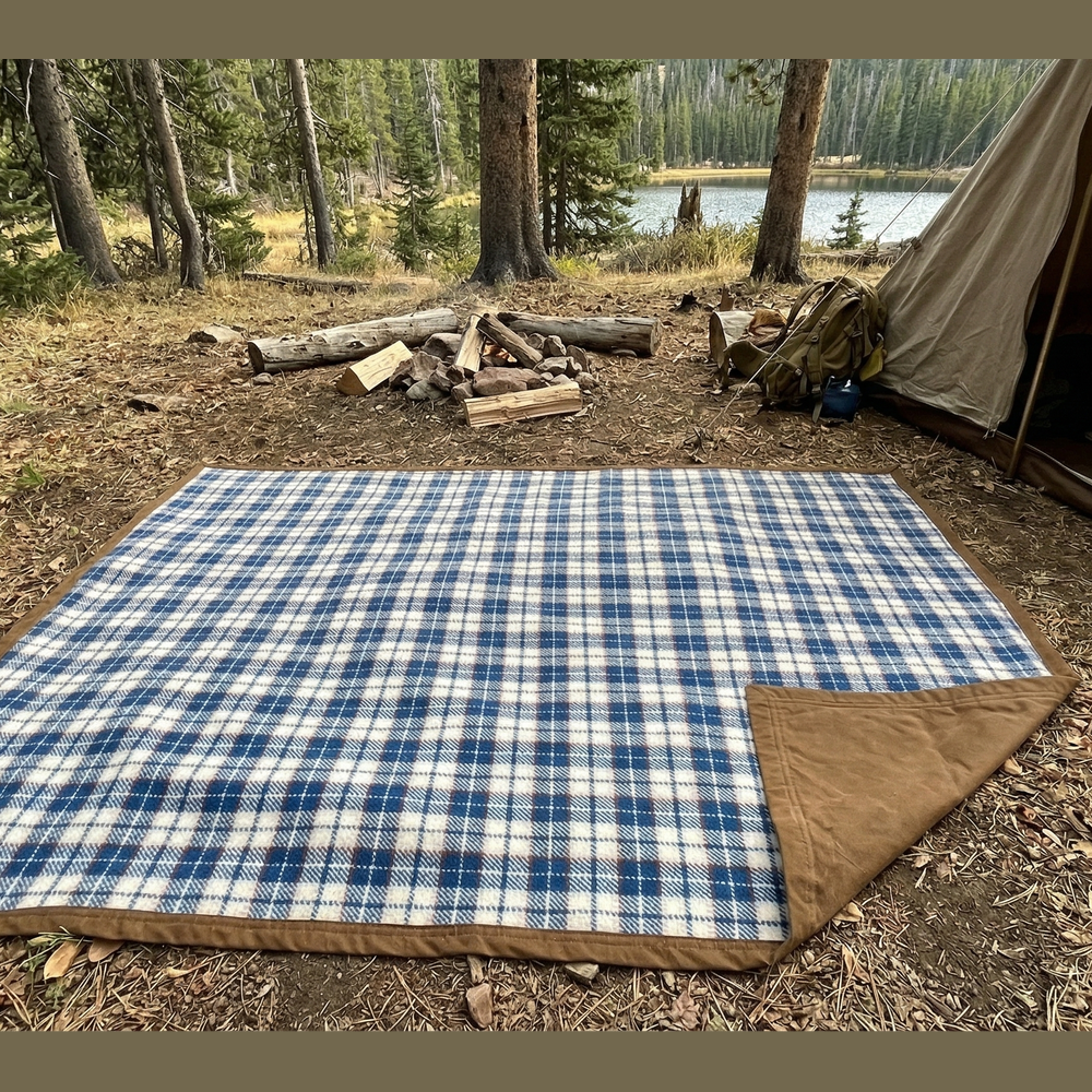 West Path Wool Canvas Camping Blanket - Waxed Canvas Outdoor Blanket / Bushcraft Blanket
