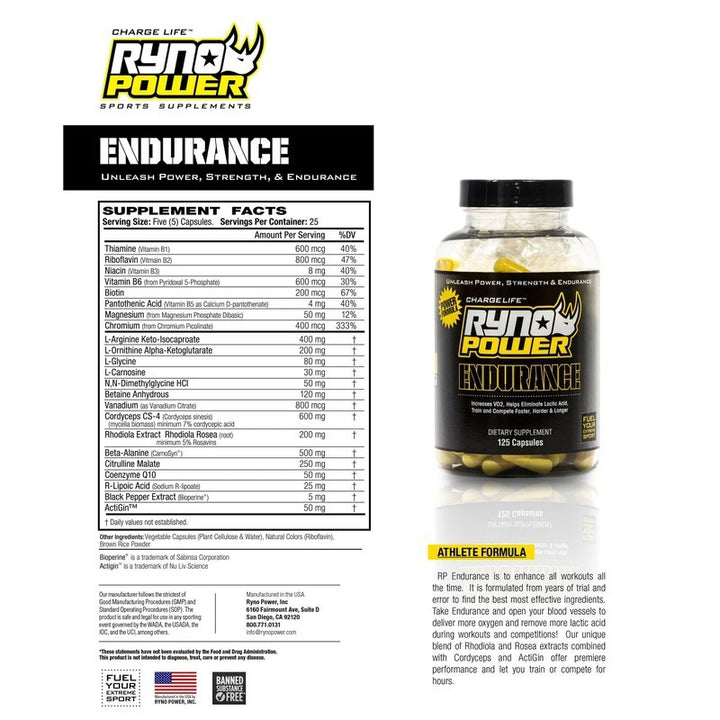 Ryno Power Endurance Capsules, 125ct